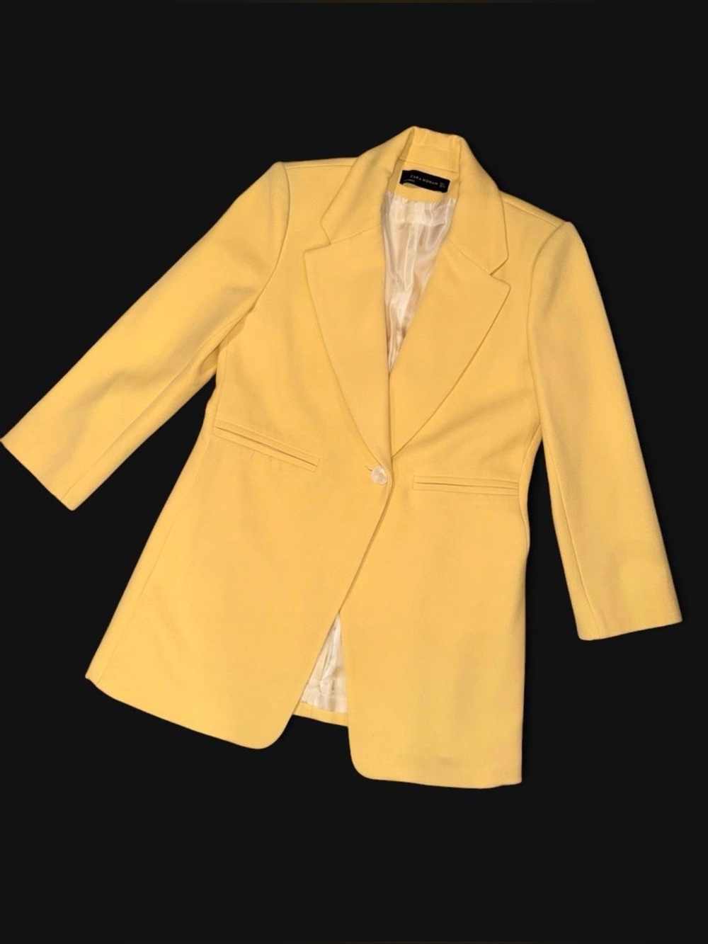 Zara Lemon Yellow Longline Fitted Blazer Size L